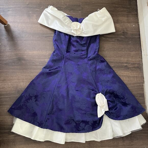 VTG 1980s Notorious Purple And White Prom Cocktail Dress Size 5 Rosette Tulle - Picture 9 of 9
